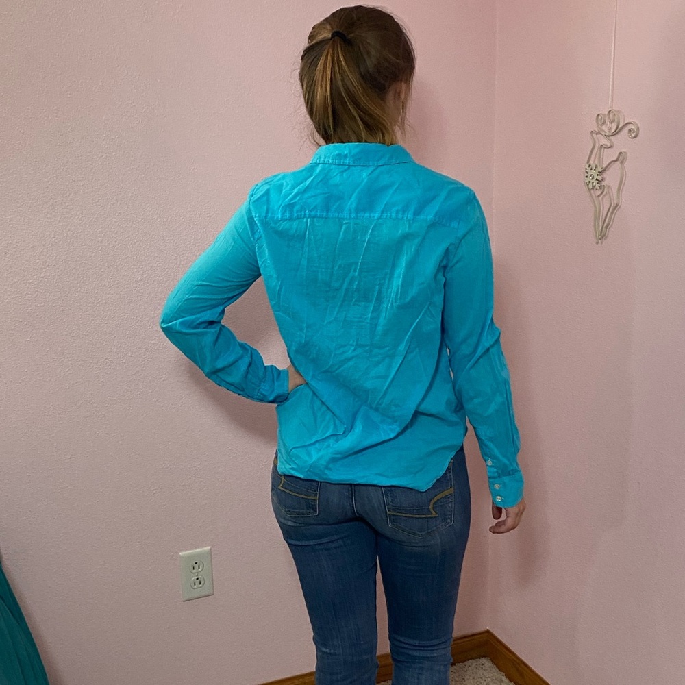 J CREW Women’s blue Popover Blue Long Sleeve Blouse Shirt Size 8 - Picture 2 of 3